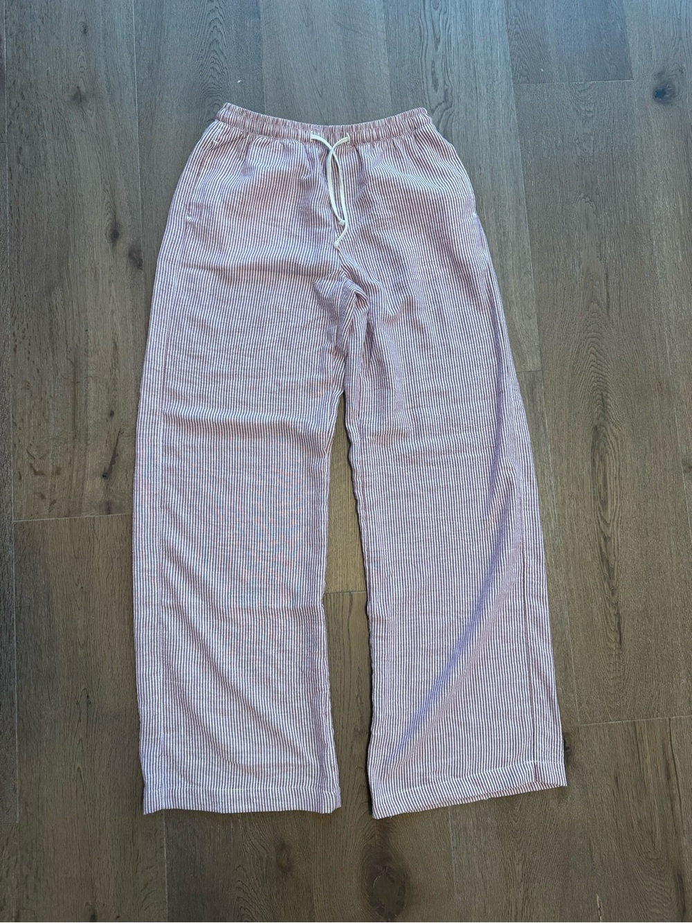 Bershka Red and White Striped Elastic Waist Pants